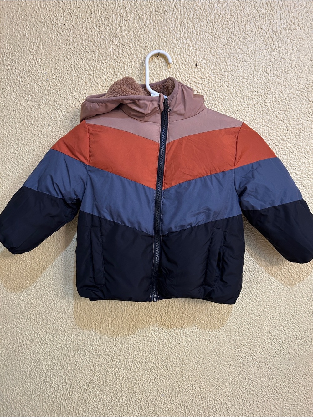 Swiss Tech Kids Colorblock Puffer Jacket in Rust, Slate Blue & Navy